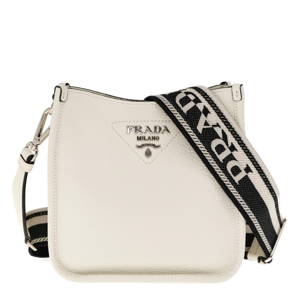 Prada Shoulder Bag Guitar Strap White Leather Small 1BH191 New - Picture 1 of 8
